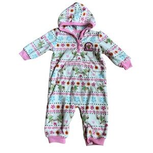 Carter’s Fleece Hooded Bodysuit Mouse Floral Pink Baby girl 9M
